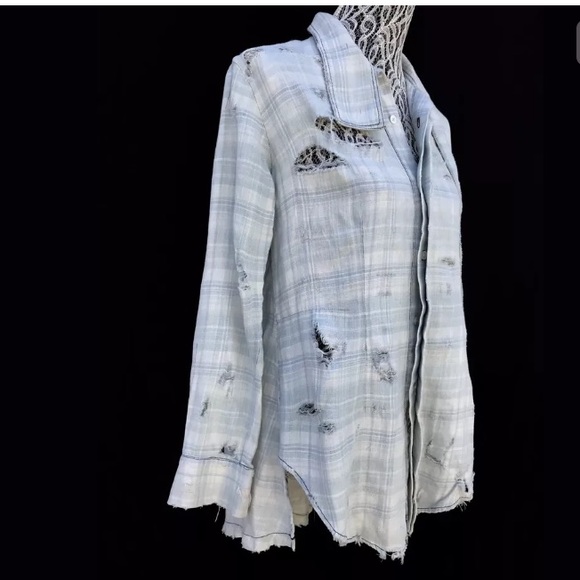 Unravel Destroyed Plaid Distressed Long Shirt Sz S - Picture 3 of 6